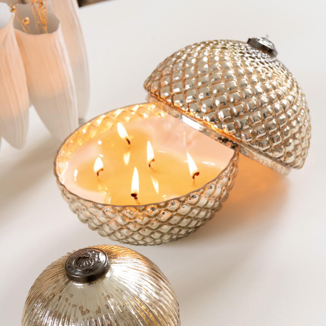Vela aromática Bola de Navidad de Vidrio Dorado Grande J-Line Set de 2
