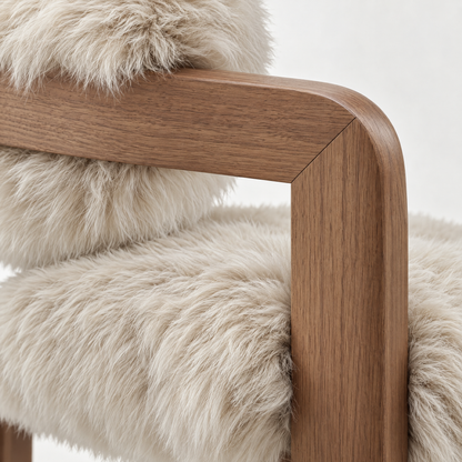 Silla de comedor Avelon Piel de oveja auténtica Beige Madera de haya PTMD