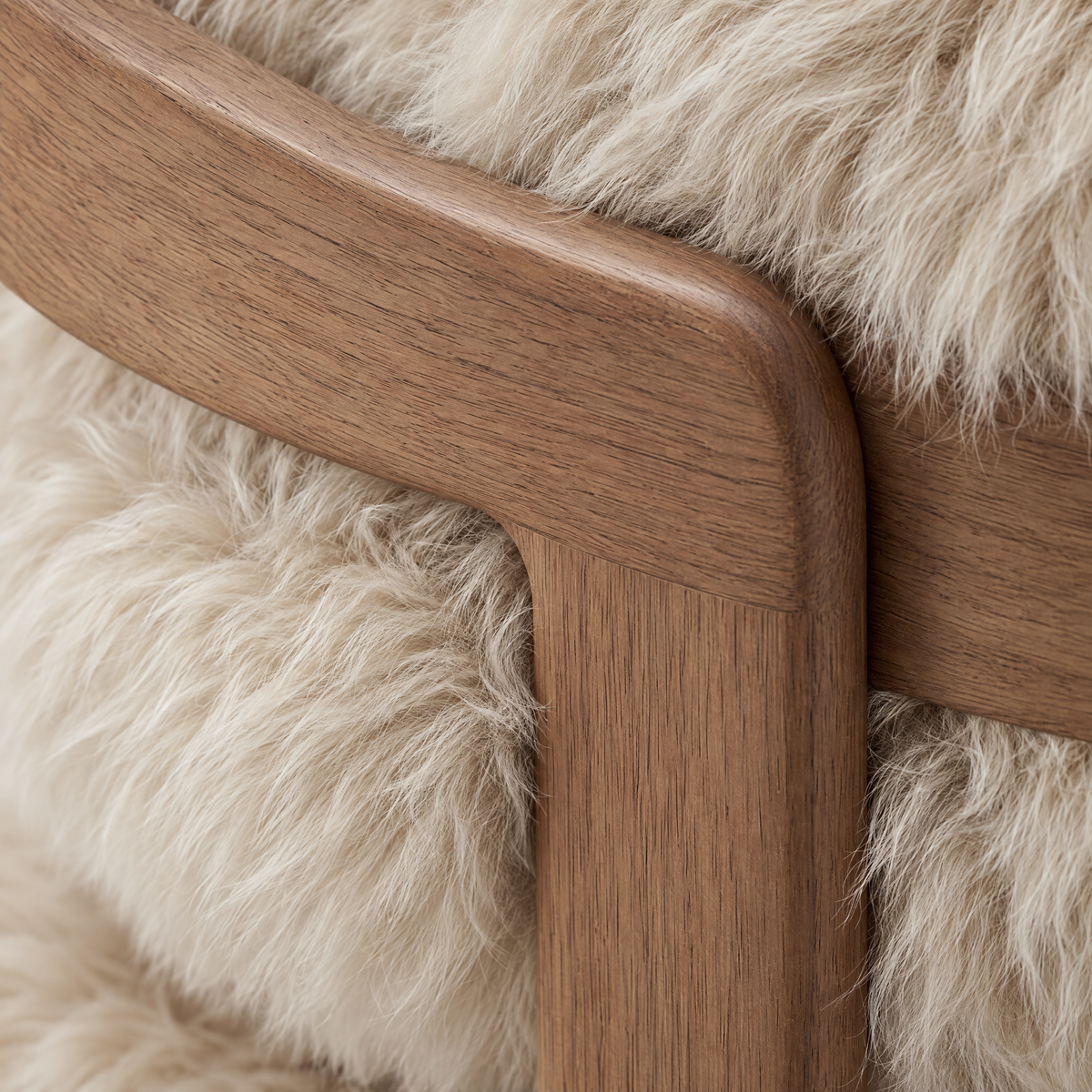 Silla de comedor Avelon Piel de oveja auténtica Beige Madera de haya PTMD
