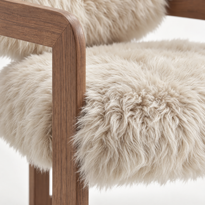 Silla de comedor Avelon Piel de oveja auténtica Beige Madera de haya PTMD