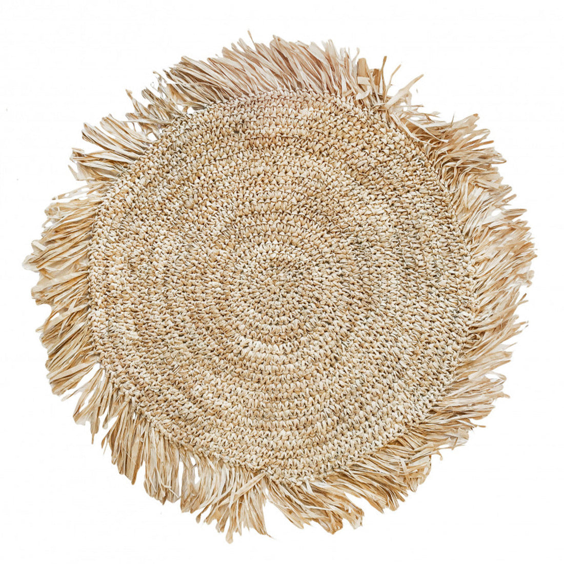 El mantel individual redondo de rafia con flecos - Bazar Bizar natural