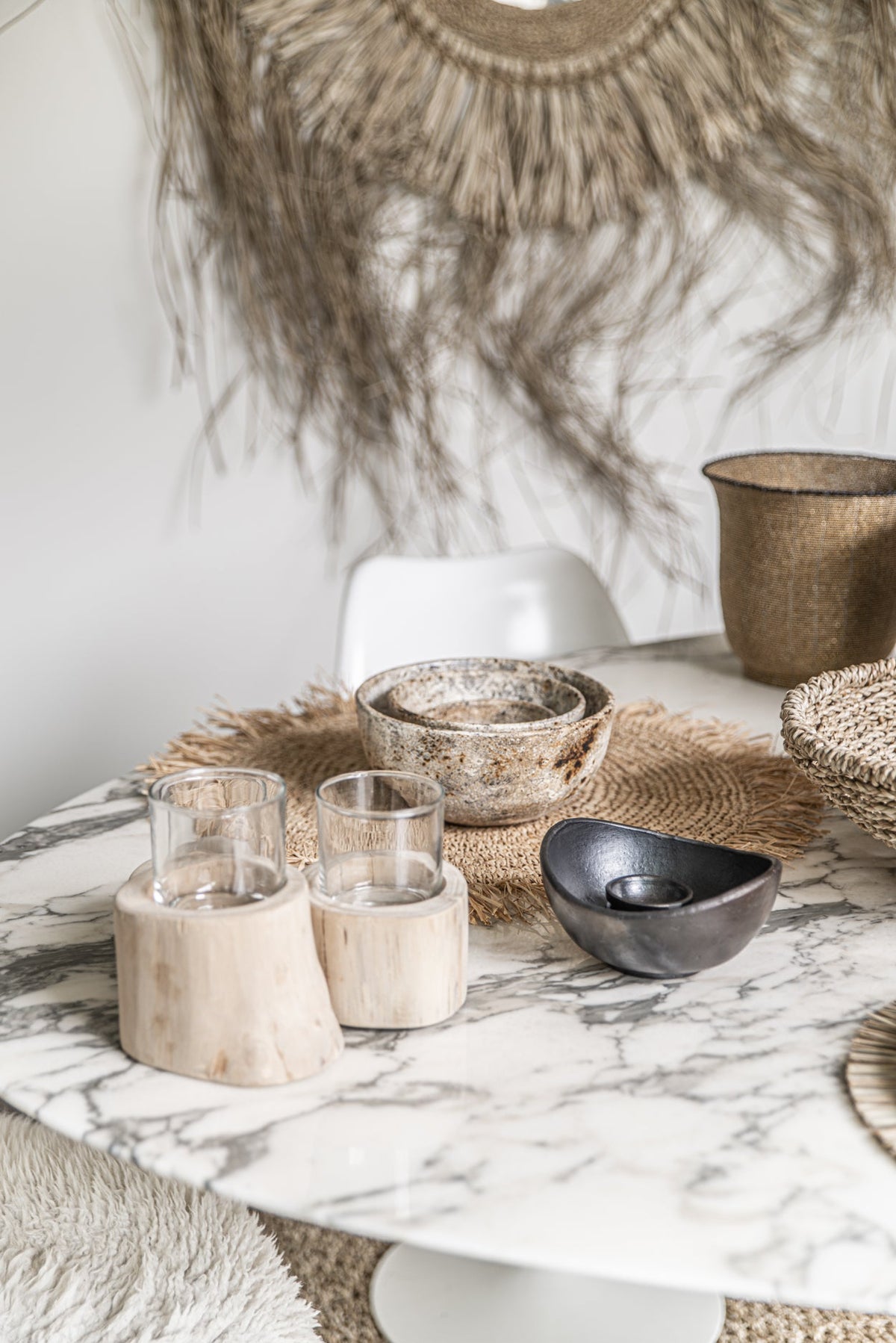 El mantel individual redondo de rafia con flecos - Bazar Bizar natural