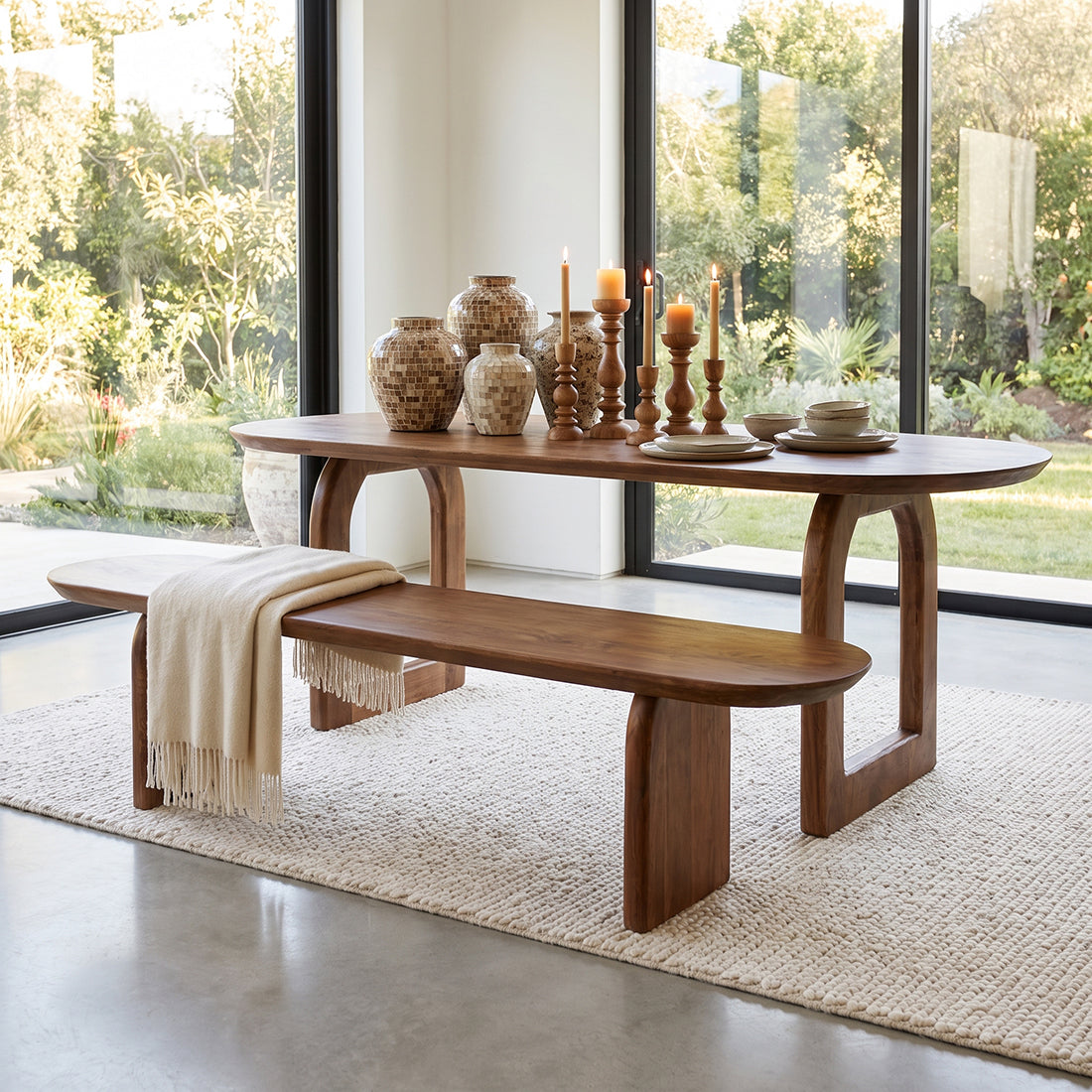 Banco de comedor Bullnose Madera de Mango Marrón 180cm Raw Materials