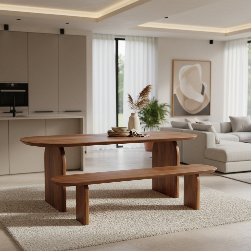 Banco de comedor Bullnose Madera de Mango Marrón 240cm Raw Materials
