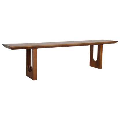 Banco de comedor de madera de mango con bordes redondeados y biselados, 200 cm, materiales en bruto