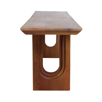 Banco de comedor de madera de mango con bordes redondeados y biselados, 200 cm, materiales en bruto