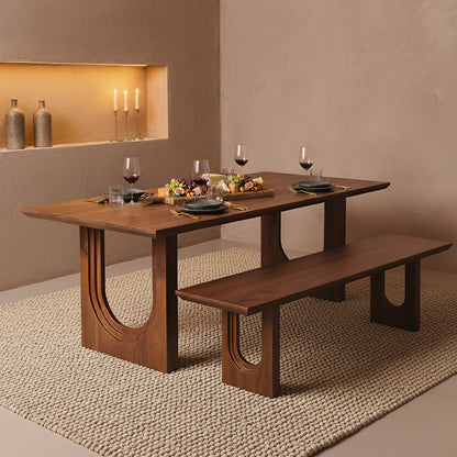 Banco de comedor de madera de mango con bordes redondeados y biselados, 200 cm, materiales en bruto