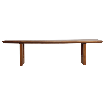 Banco de comedor de madera de mango con bordes redondeados y biselados, 240 cm, materiales en bruto