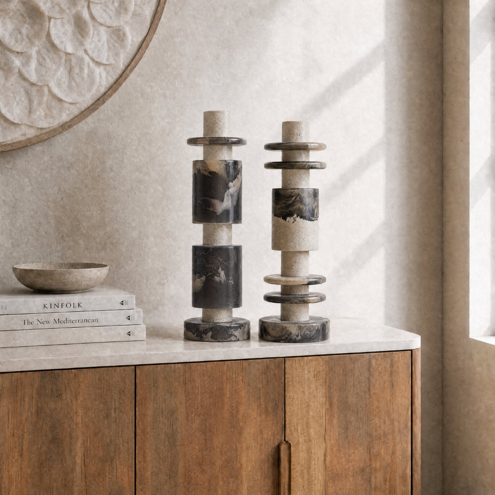 MUST Living Escultura Decorativa Alba Negro Crema Set de 2