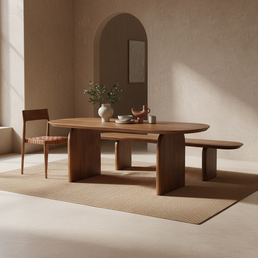 Banco de comedor Bullnose Madera de Mango Marrón 240cm Raw Materials