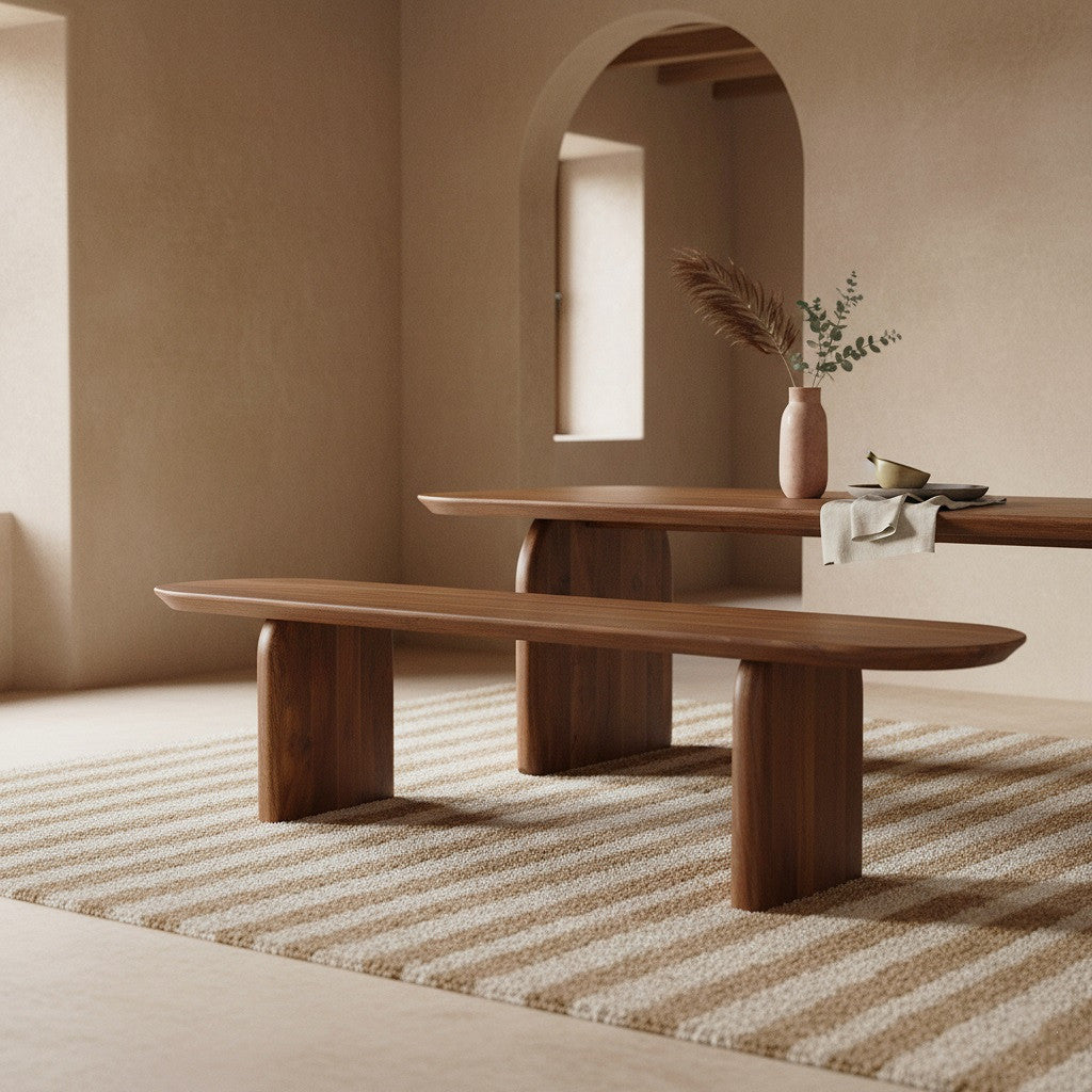 Banco de comedor Bullnose Madera de Mango Marrón 240cm Raw Materials