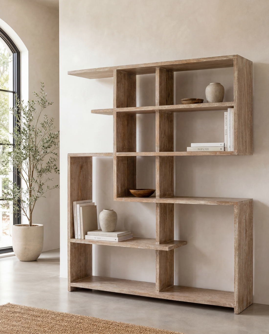 Librería de madera de mango blanco roto J-Line