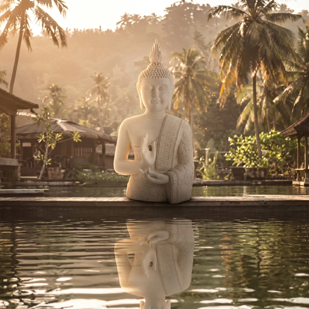 Gran estatua de Buda Zen blanca de 124 cm J-Line