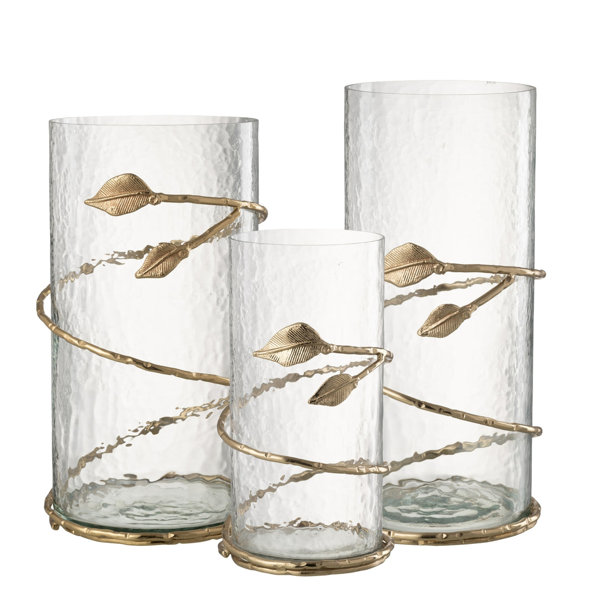 Farolillos de cristal con hojas doradas, set de 3 J-Line