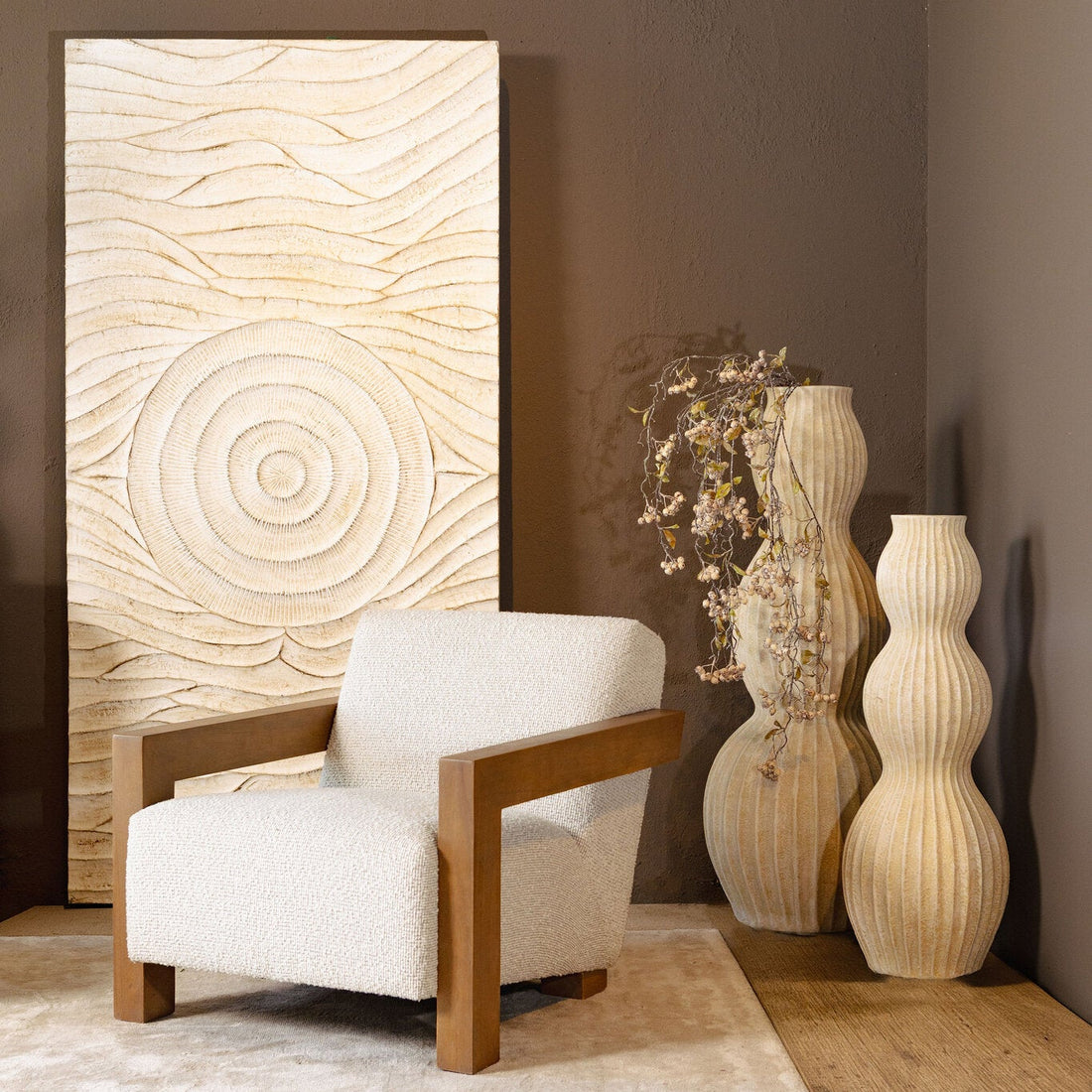 Panel de pared Jazel MDF blanco roto con patrón de ondas, grande PTMD