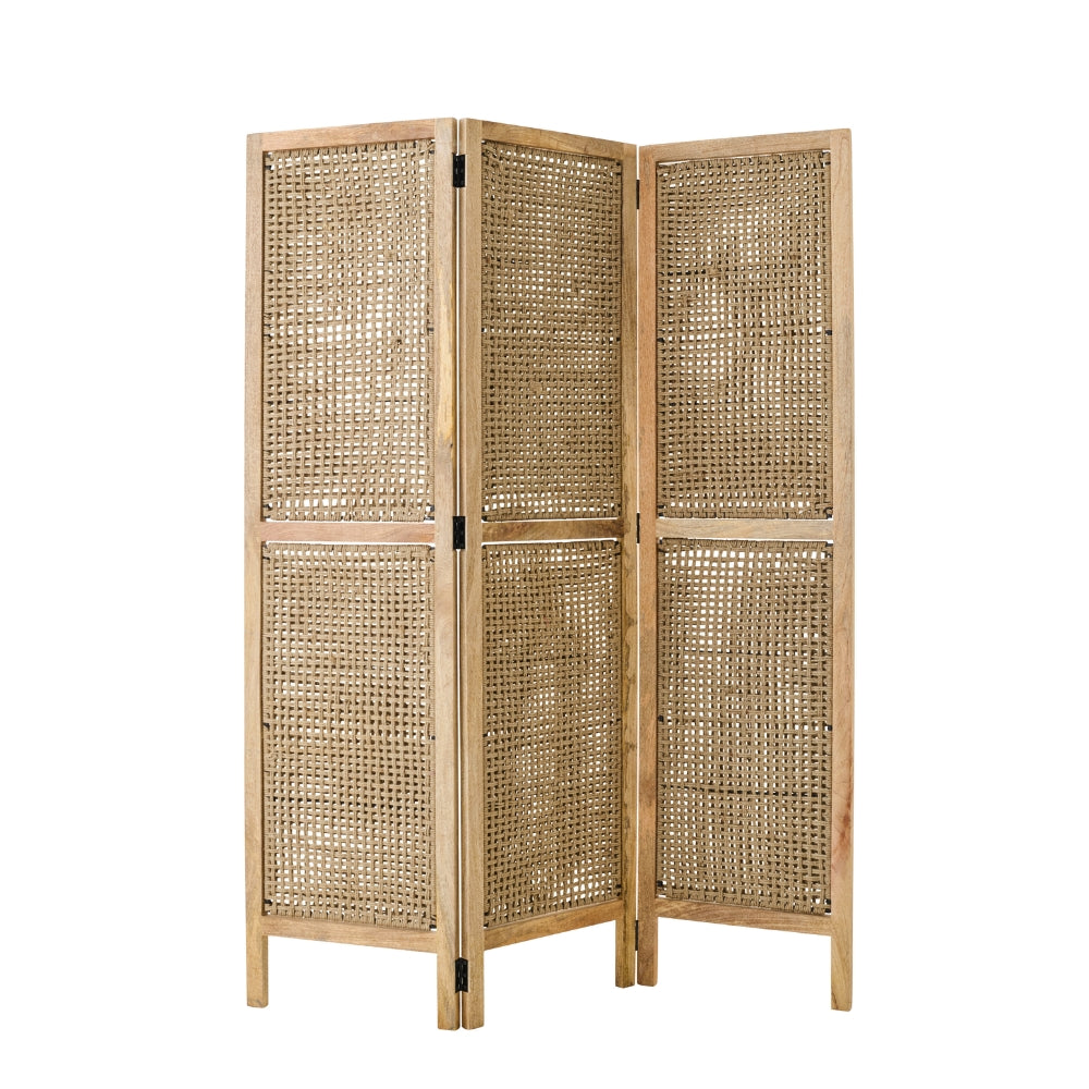 Biombo Divisor Con Paneles De Ratán Madera De Mango Natural J-Line
