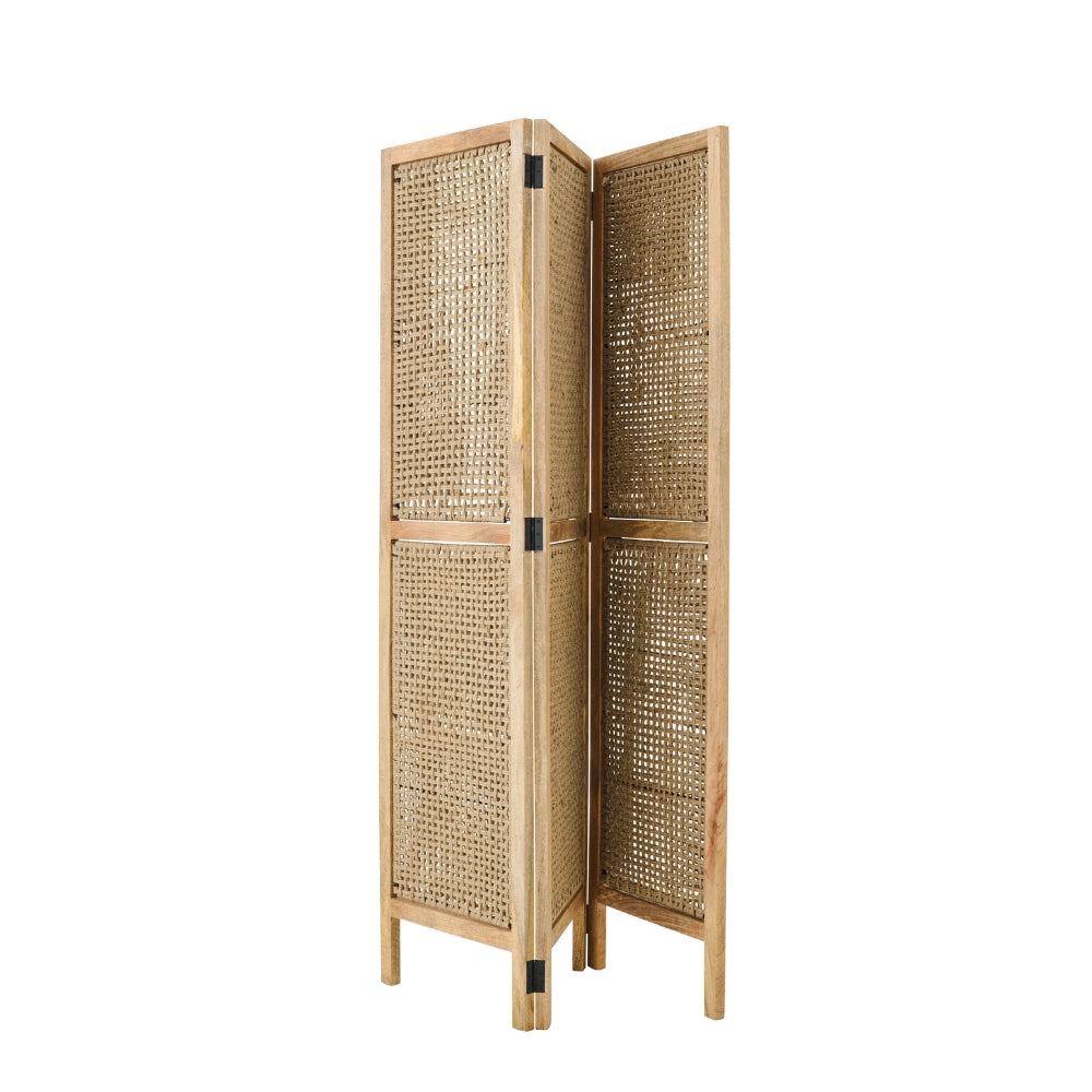 Biombo Divisor Con Paneles De Ratán Madera De Mango Natural J-Line