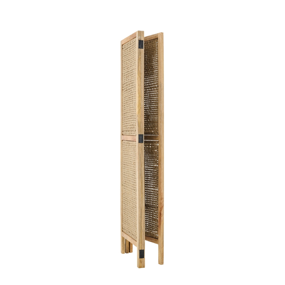 Biombo Divisor Con Paneles De Ratán Madera De Mango Natural J-Line