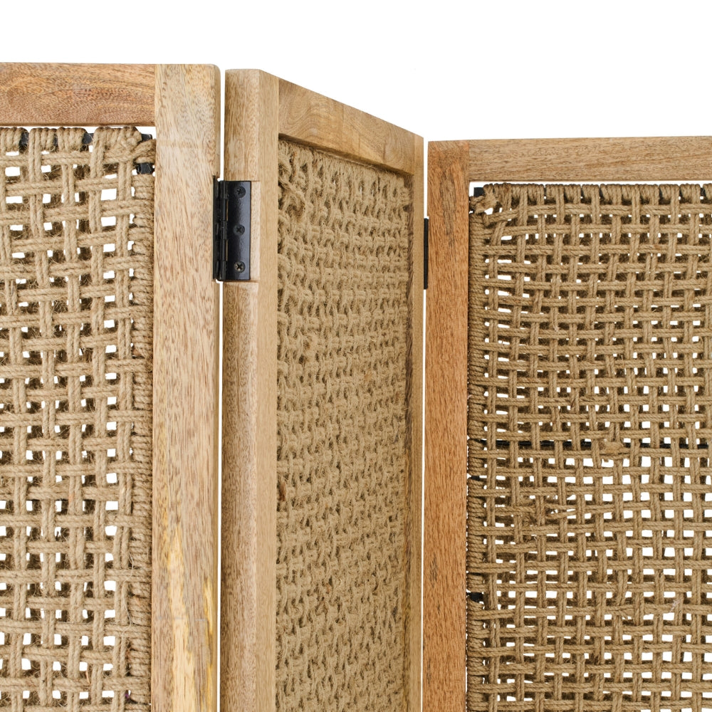 Biombo Divisor Con Paneles De Ratán Madera De Mango Natural J-Line
