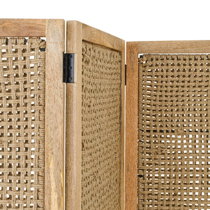 Biombo Divisor Con Paneles De Ratán Madera De Mango Natural J-Line