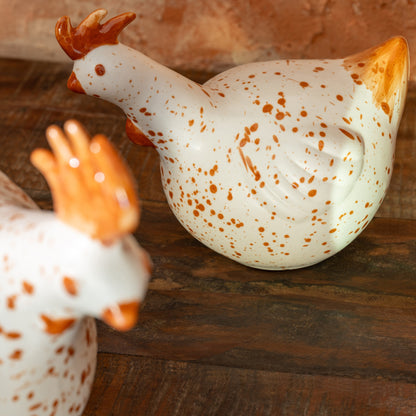 Pollo de cerámica blanco/marrón grande J-Line