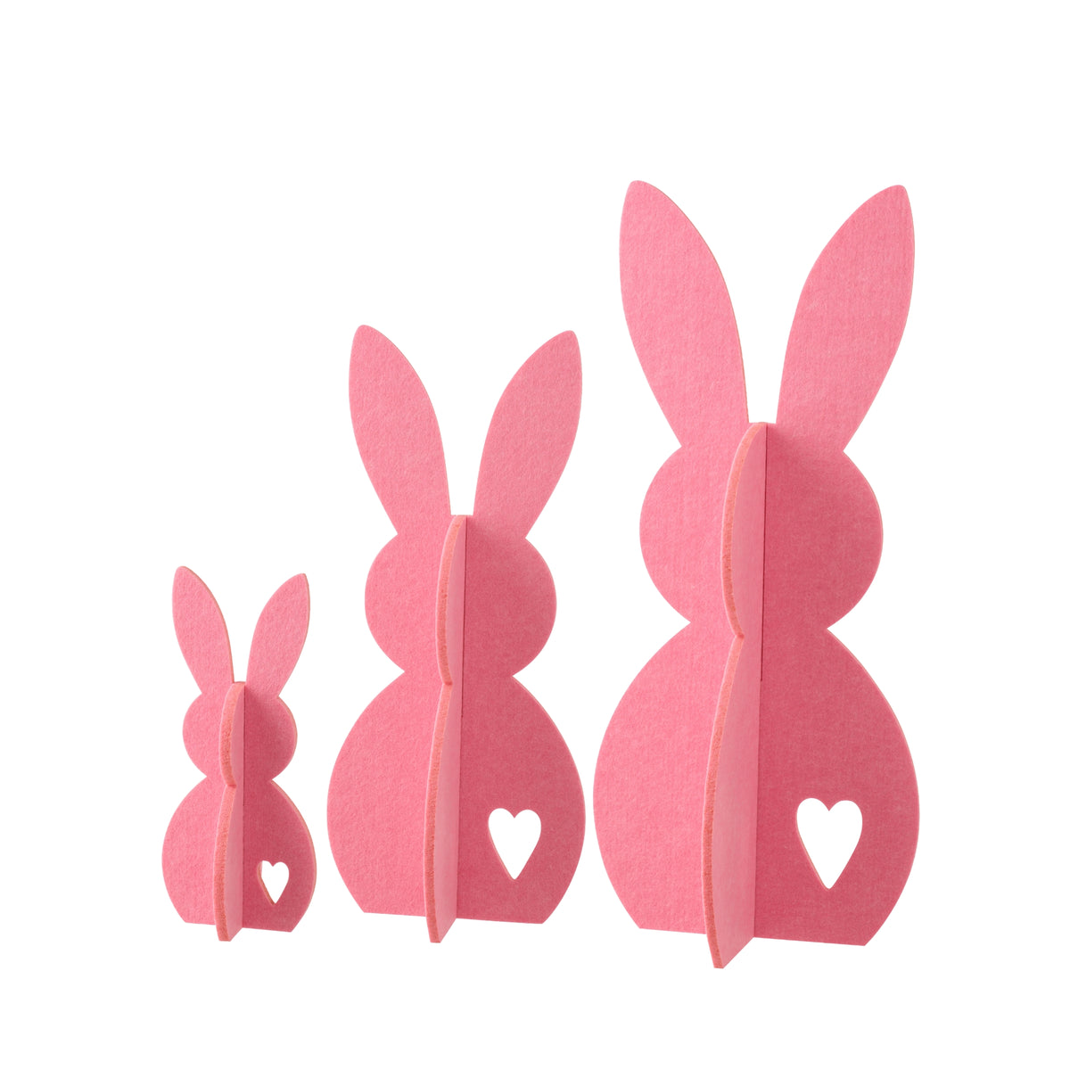 Decoración de Pascua Set de 3 Conejos Rosas de Fieltro J-Line