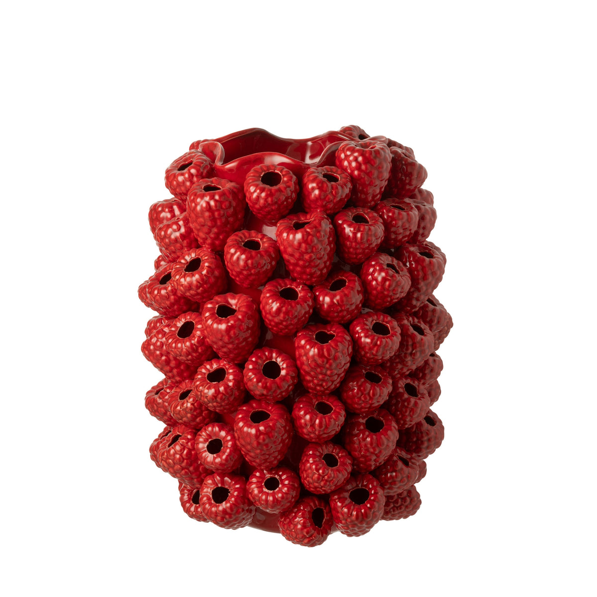 Jarrón Berry de cerámica en relieve rojo navideño J-Line