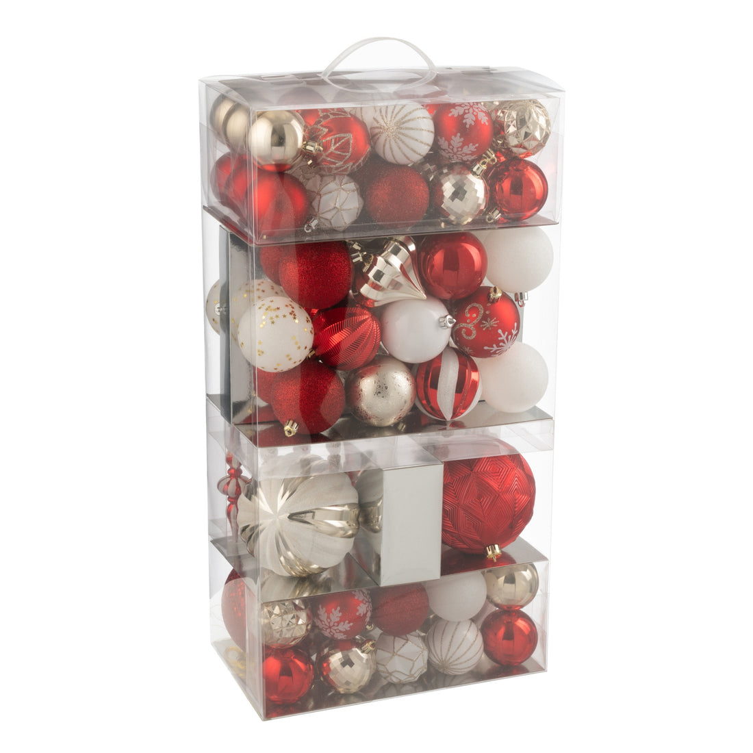 Caja de 80 bolas de Navidad de plástico rojo navideño/doradas J-Line