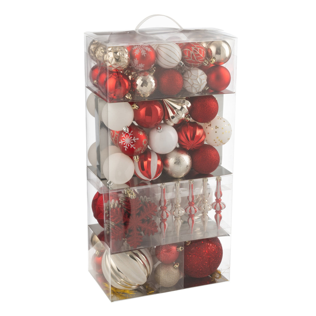 Caja de 80 bolas de Navidad de plástico rojo navideño/doradas J-Line