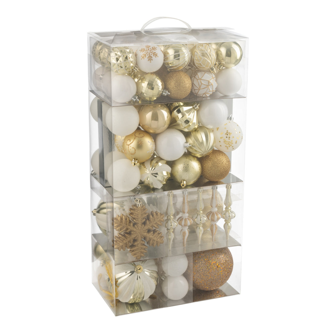 Caja de 80 bolas de Navidad de plástico blancas/doradas J-Line
