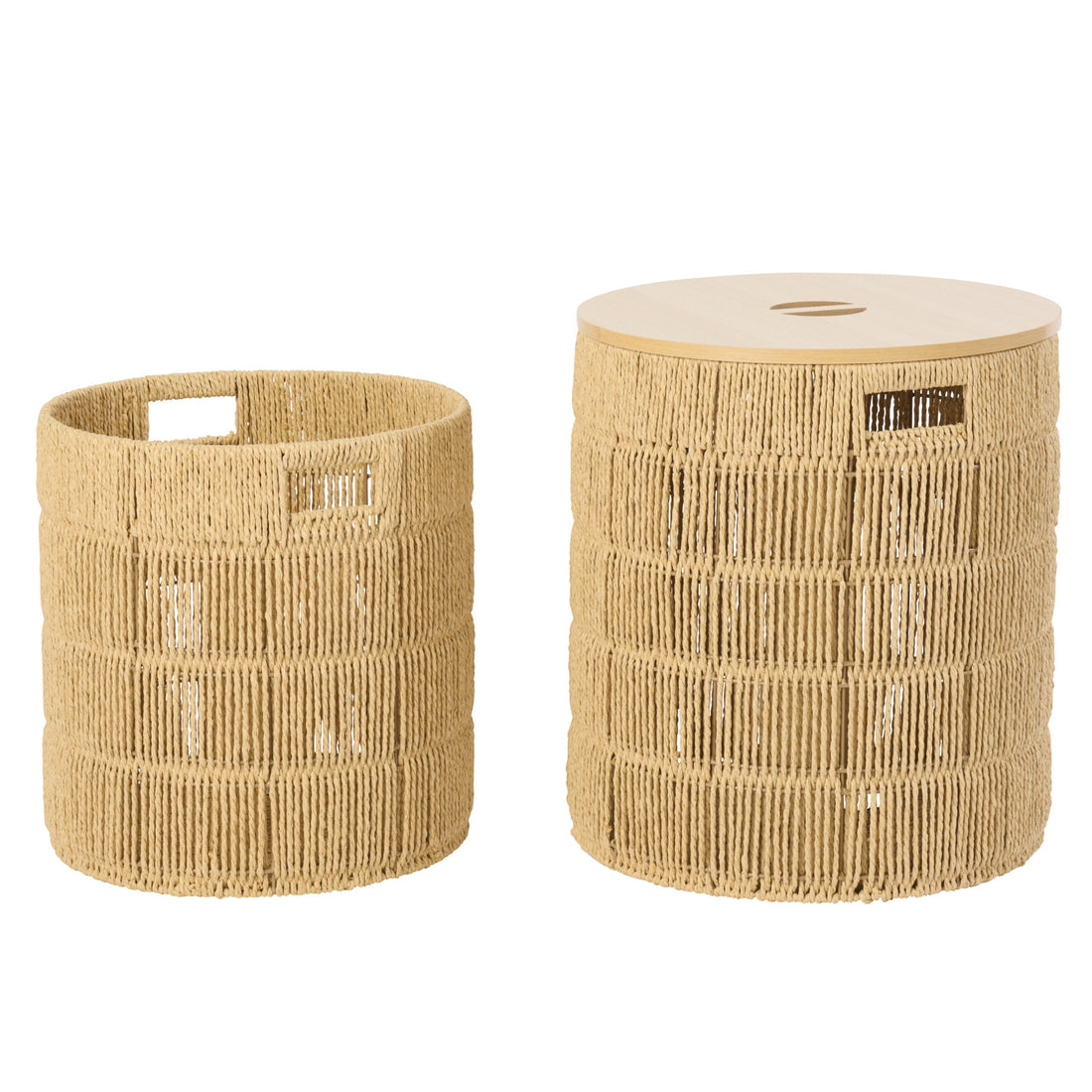 Set de 2 cestas redondas con tapa de papel natural J-Line