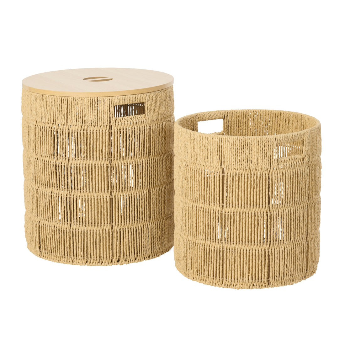 Set de 2 cestas redondas con tapa de papel natural J-Line