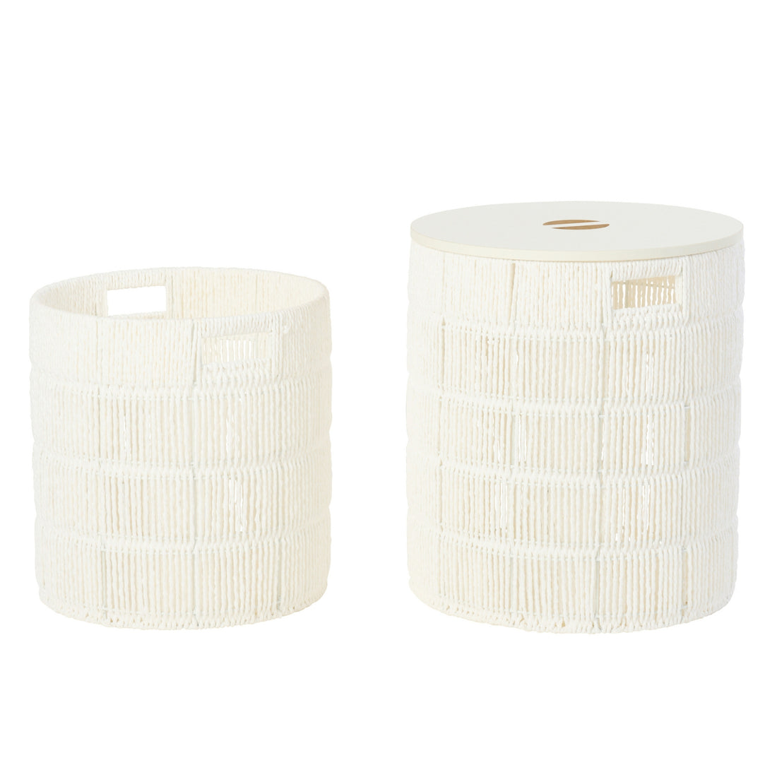 Juego de 2 cestos redondos de papel blanco con tapa J-Line