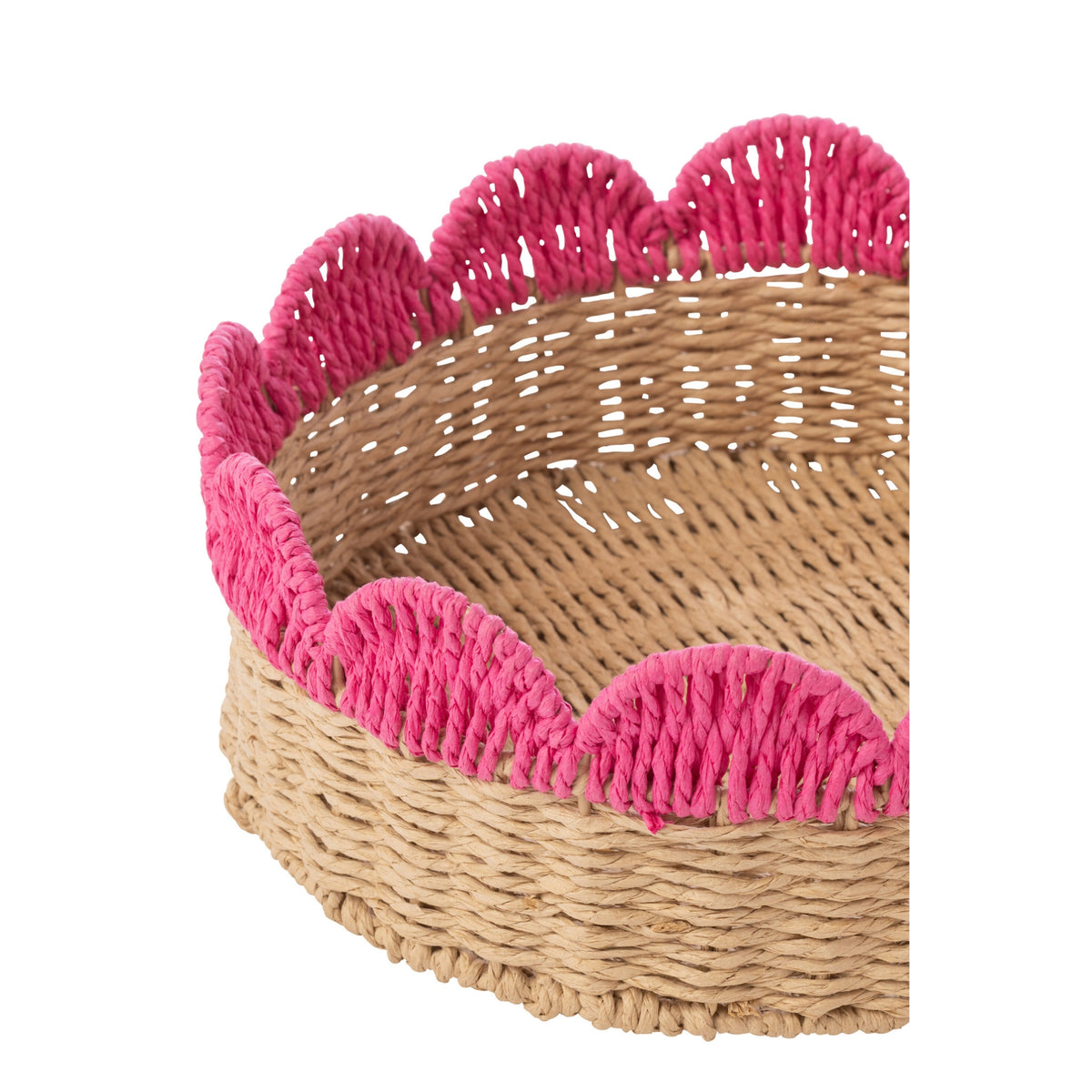 Juego de 2 bandejas decorativas con borde festoneado, papel rosa/naranja, J-Line
