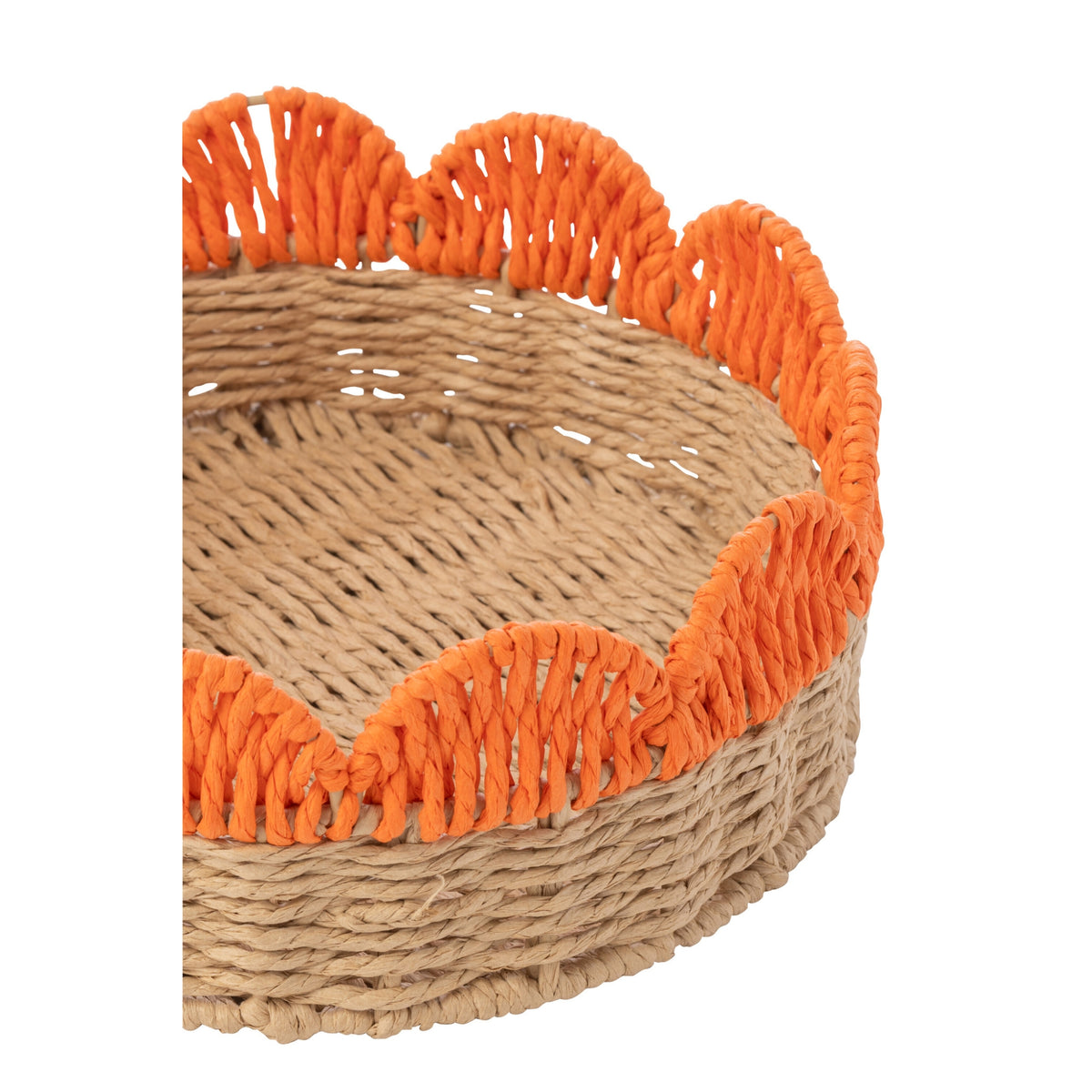 Juego de 2 bandejas decorativas con borde festoneado, papel rosa/naranja, J-Line