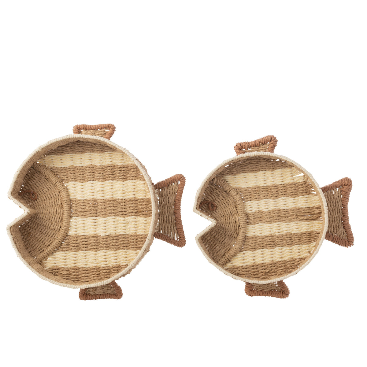 Set de 2 Bandejas Decorativas de Papel Rayadas con Peces Natural/Blanco J-Line