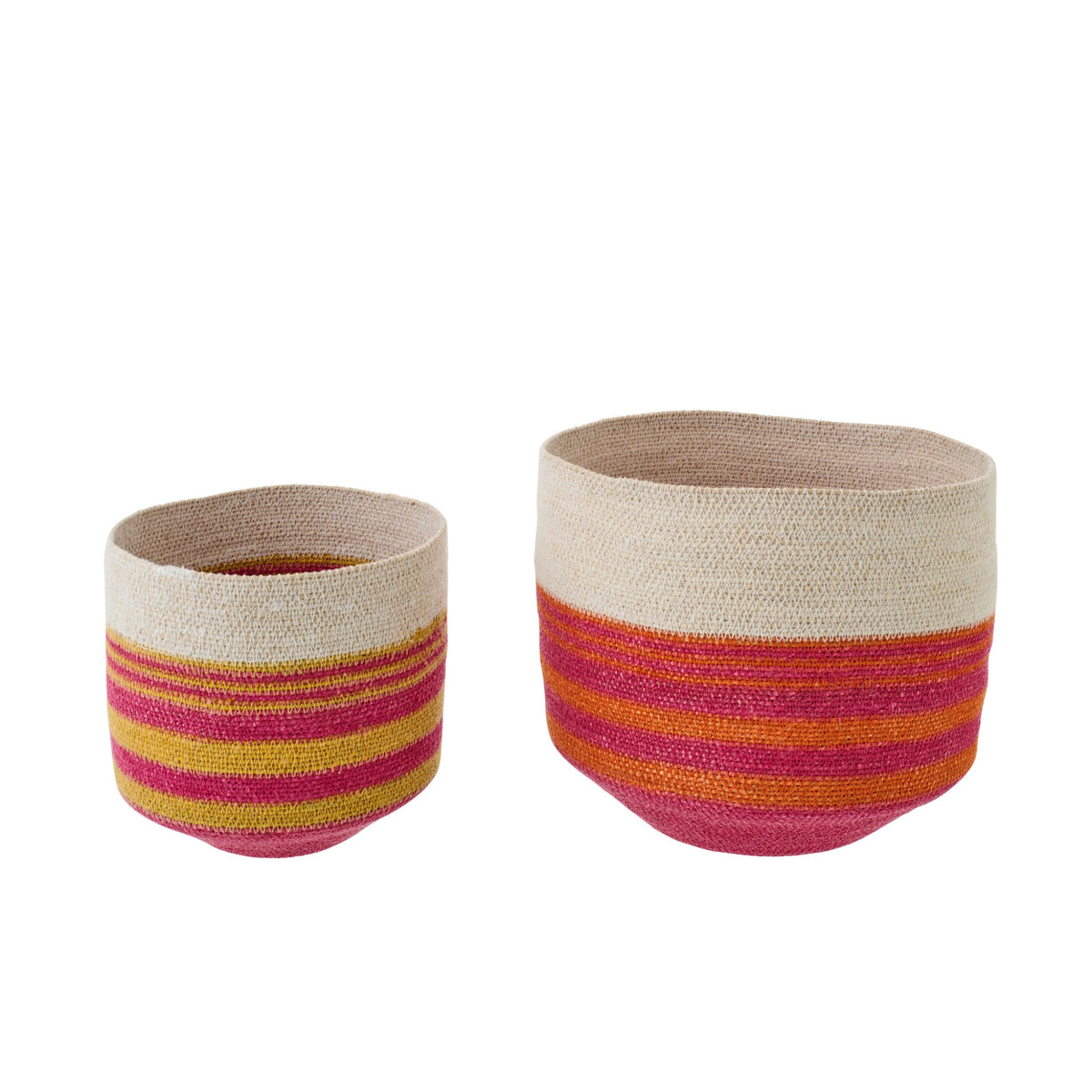 Juego de 2 cestas de hierba marina a rayas multicolor J-Line