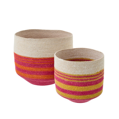 Juego de 2 cestas de hierba marina a rayas multicolor J-Line