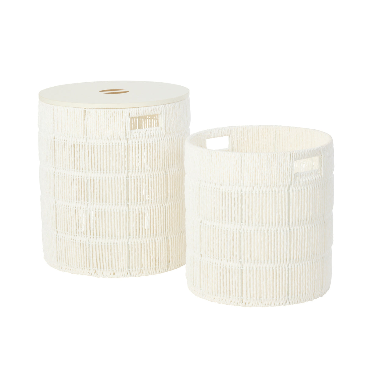 Juego de 2 cestos redondos de papel blanco con tapa J-Line