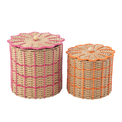Juego de 2 cestas de papel rosa/naranja J-Line