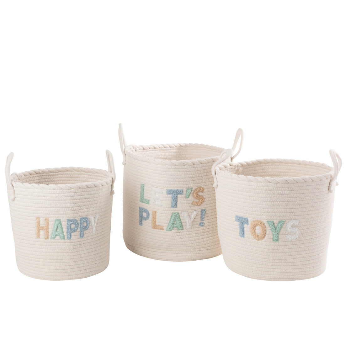 Juego de 3 cestas para niños de algodón blanco/azul claro J-Line