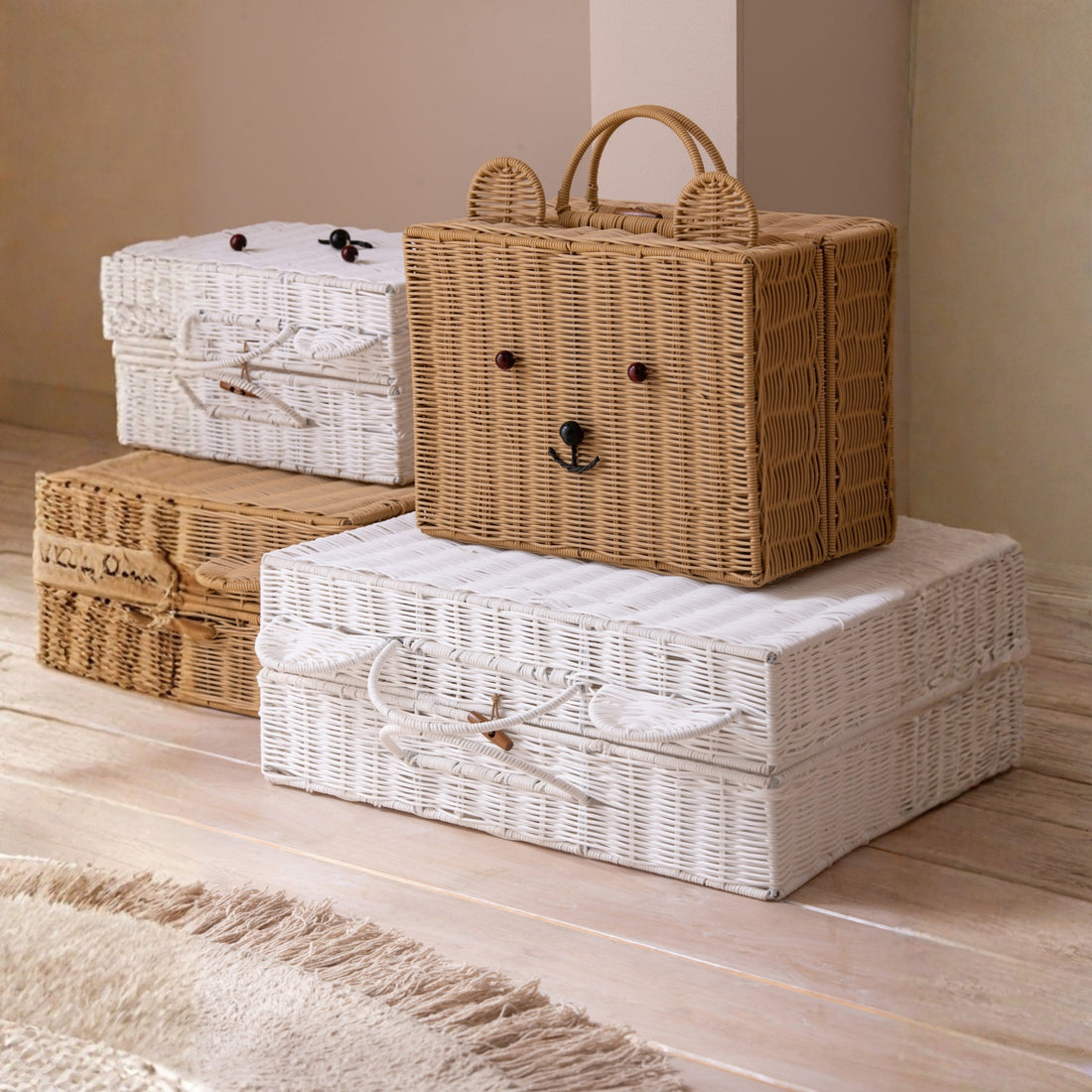 Cesta tipo maleta de plástico blanco pequeña J-Line