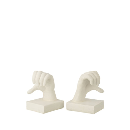 Juego de 2 soportes para libros Manos Love de polirresina blancos J-Line