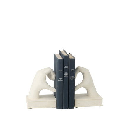 Juego de 2 soportes para libros Manos Love de polirresina blancos J-Line