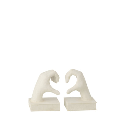 Juego de 2 soportes para libros Manos Love de polirresina blancos J-Line
