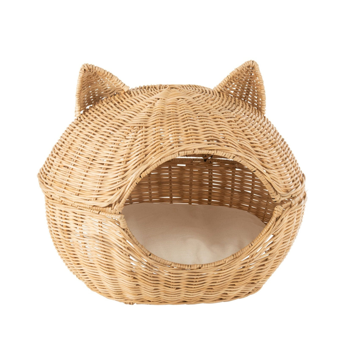 Cesta para gatos + cojín, ratán claro natural, J-Line