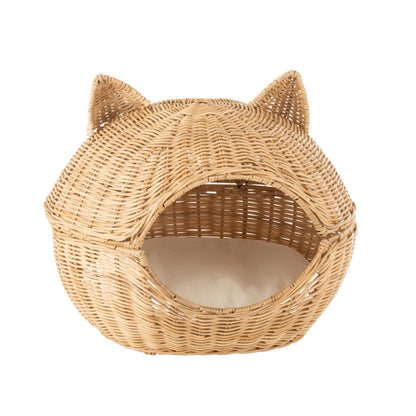 Cesta para gatos + cojín, ratán claro natural, J-Line