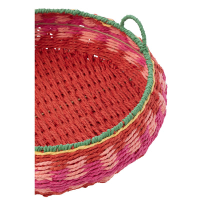 Juego de 2 bandejas decorativas redondas con asas, de papel, multicolor