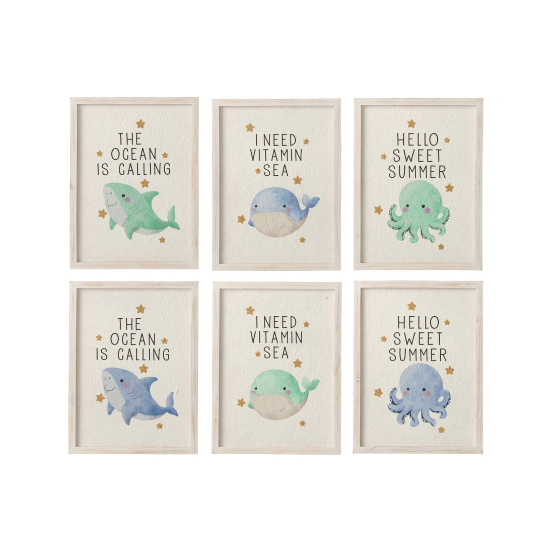 Decoración de pared Animales marinos Papel Multicolor Surtido de 6 J-Line
