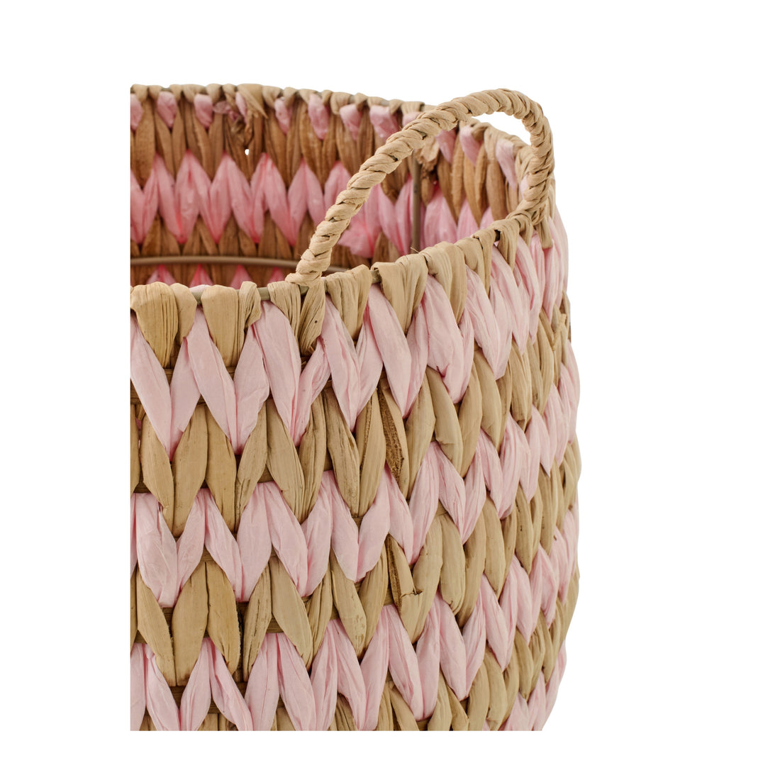 Juego de 2 cestas con asas, de rayas en beige y rosa claro, J-Line